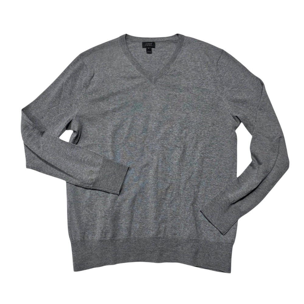 J.Crew Italian Merino V-Neck Sweater Mens S Gray 100% Wool